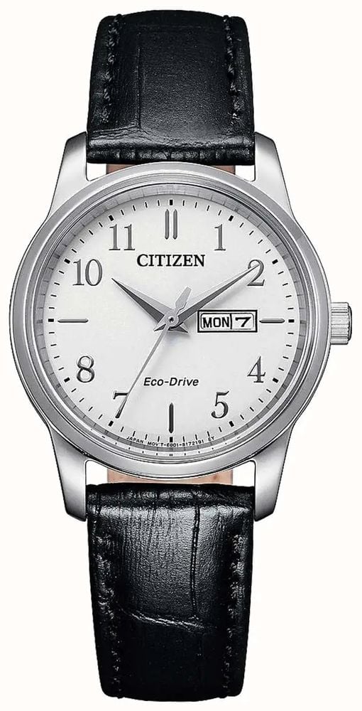 Citizen Women's Eco-Drive White Dial Black Leather Strap EW3261-06A