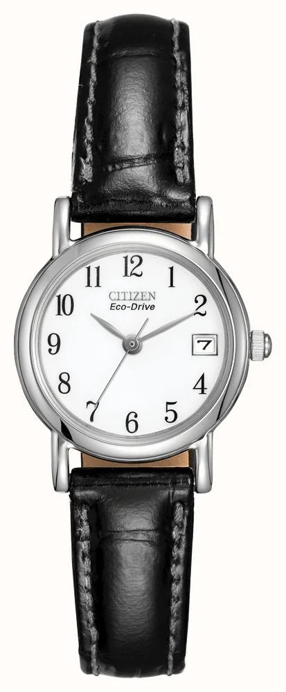 Citizen Women's White Dial Black Leather Strap Eco-Drive EW1270-06A