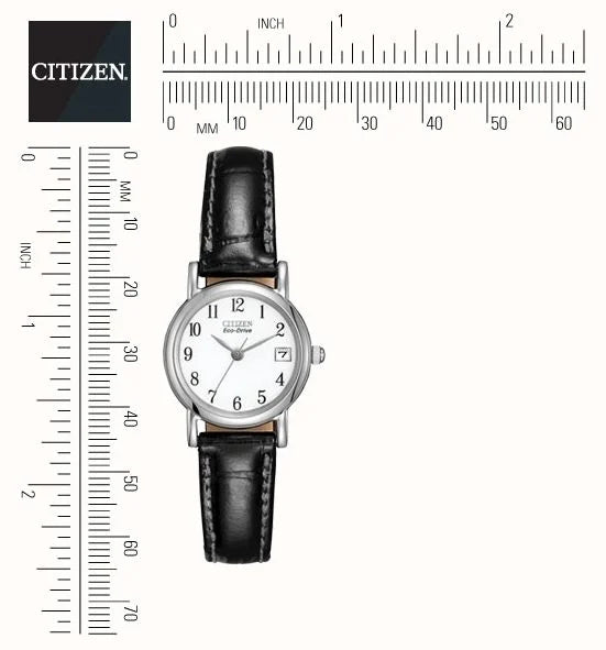 Citizen Women's White Dial Black Leather Strap Eco-Drive EW1270-06A