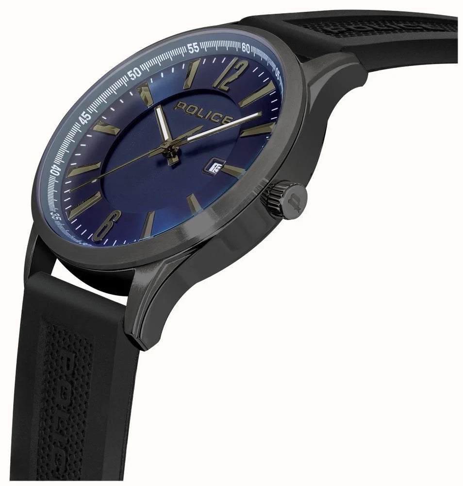 Police LASER Quartz (44mm) Dark Blue Dial / Black Silicone Strap PEWJN2194440