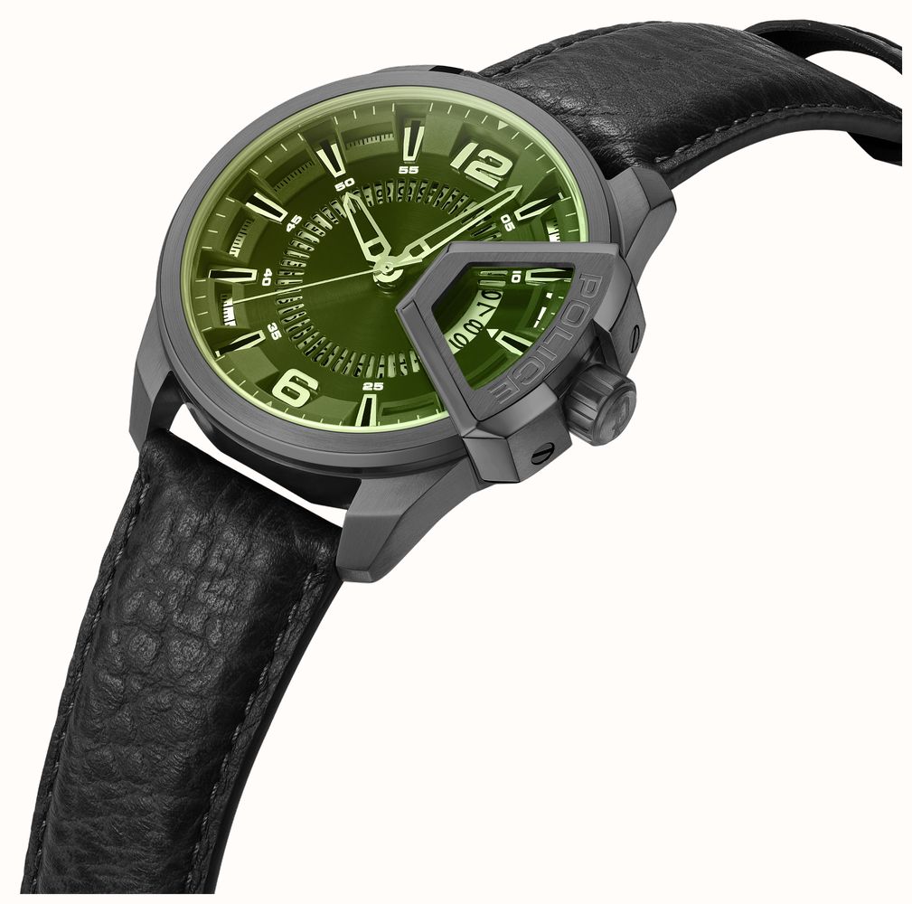 Police Men's Underlined (46mm) Green Dial / Black Leather Strap PEWJB0005603