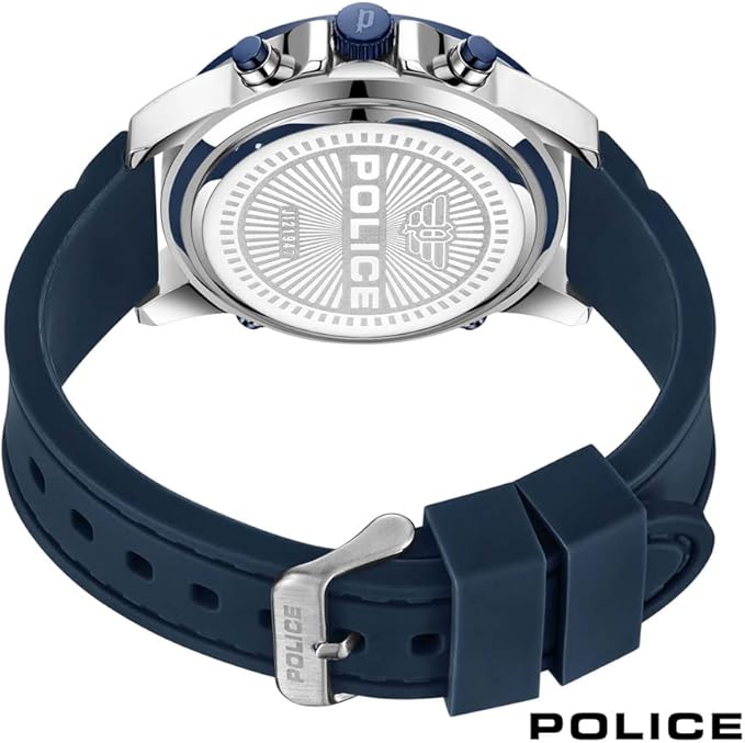 POLICE Rig Mens Digital Watch with Blue Dial and Blue Silicone Strap, 47mm Stain