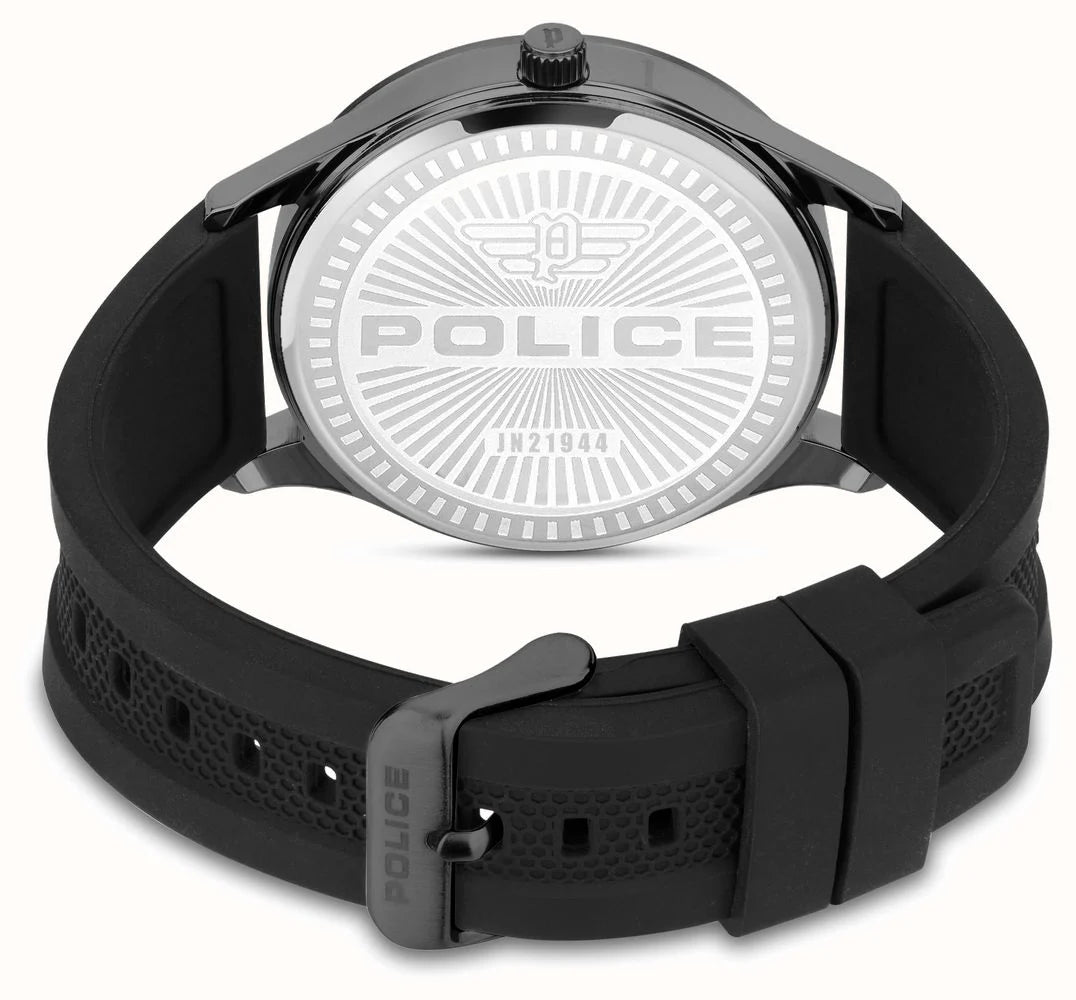 Police LASER Quartz (44mm) Dark Blue Dial / Black Silicone Strap PEWJN2194440