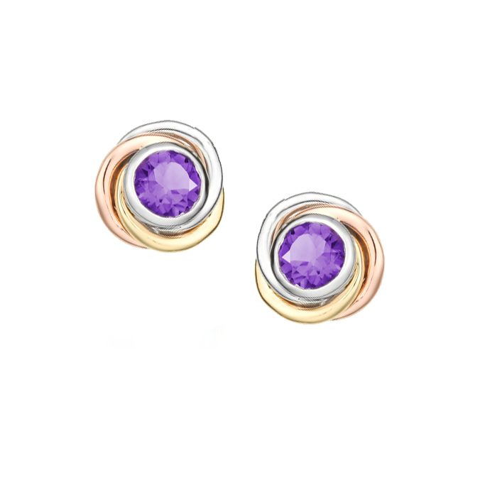 Pair of gold earrings with purple gemstones qualified gemmologist