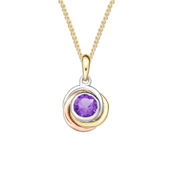 Gold necklace with a purple gemstone pendant qualified gemmologist