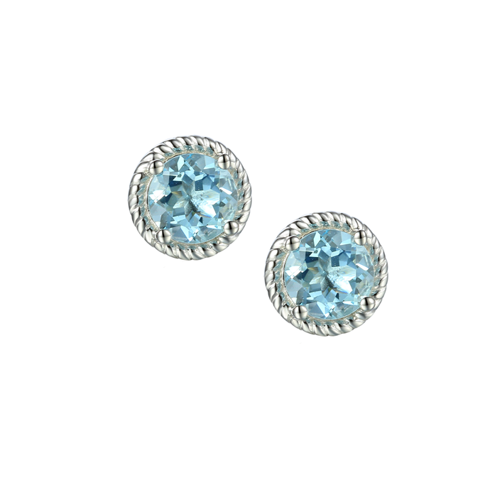 Pair of round blue gemstone earrings with silver settings qualified gemmologist