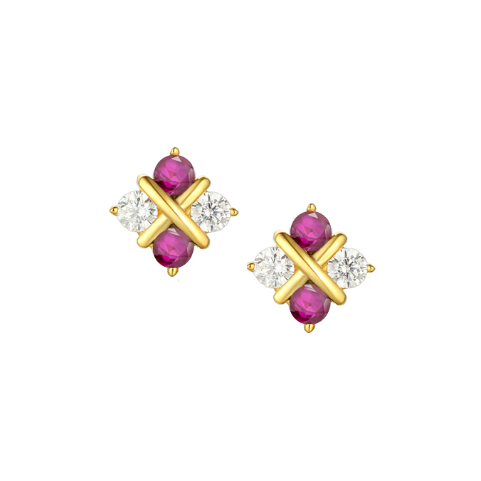 Pair of earrings with gold and pink gemstones qualified gemmologist