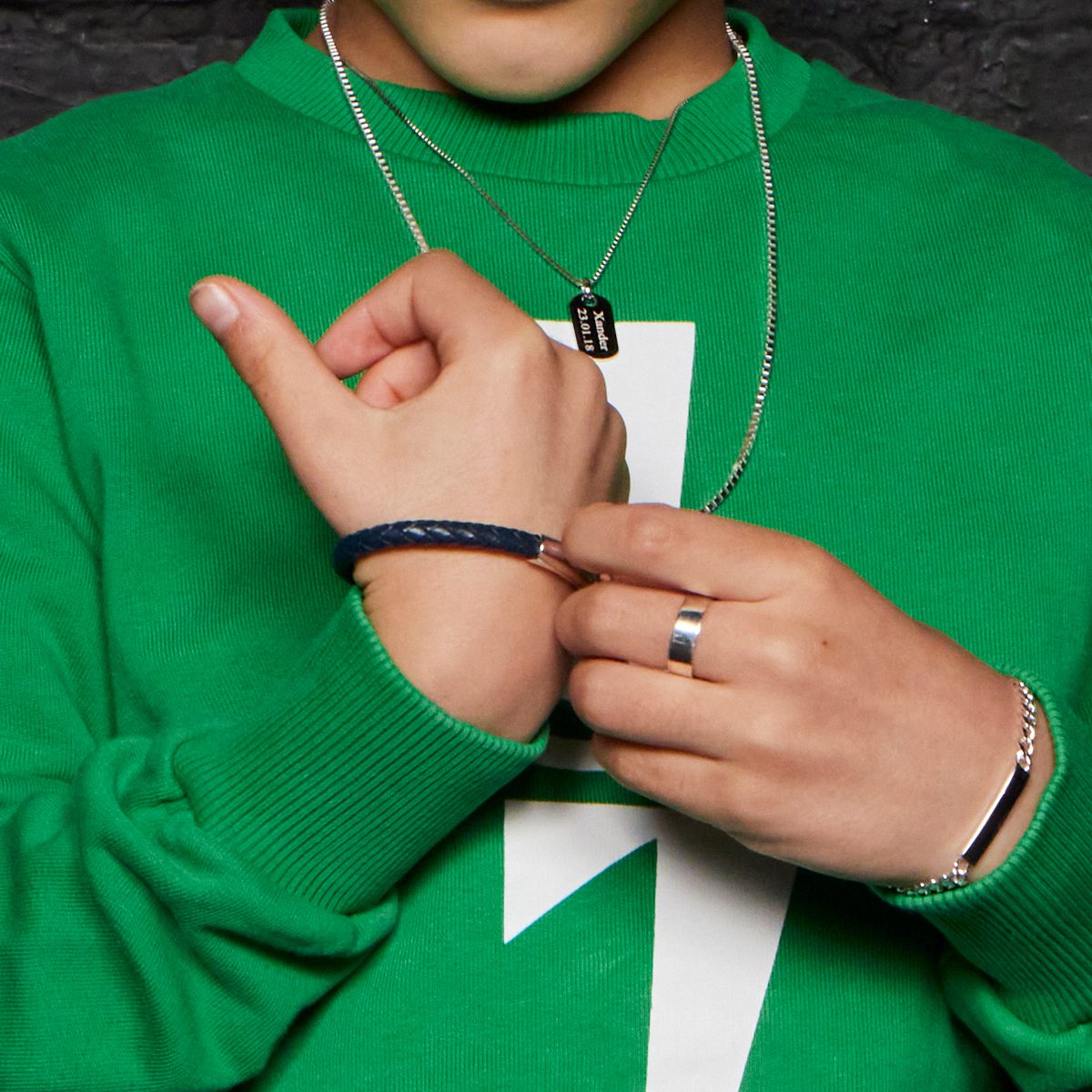 Hugo Boys Navy leather bracelet
