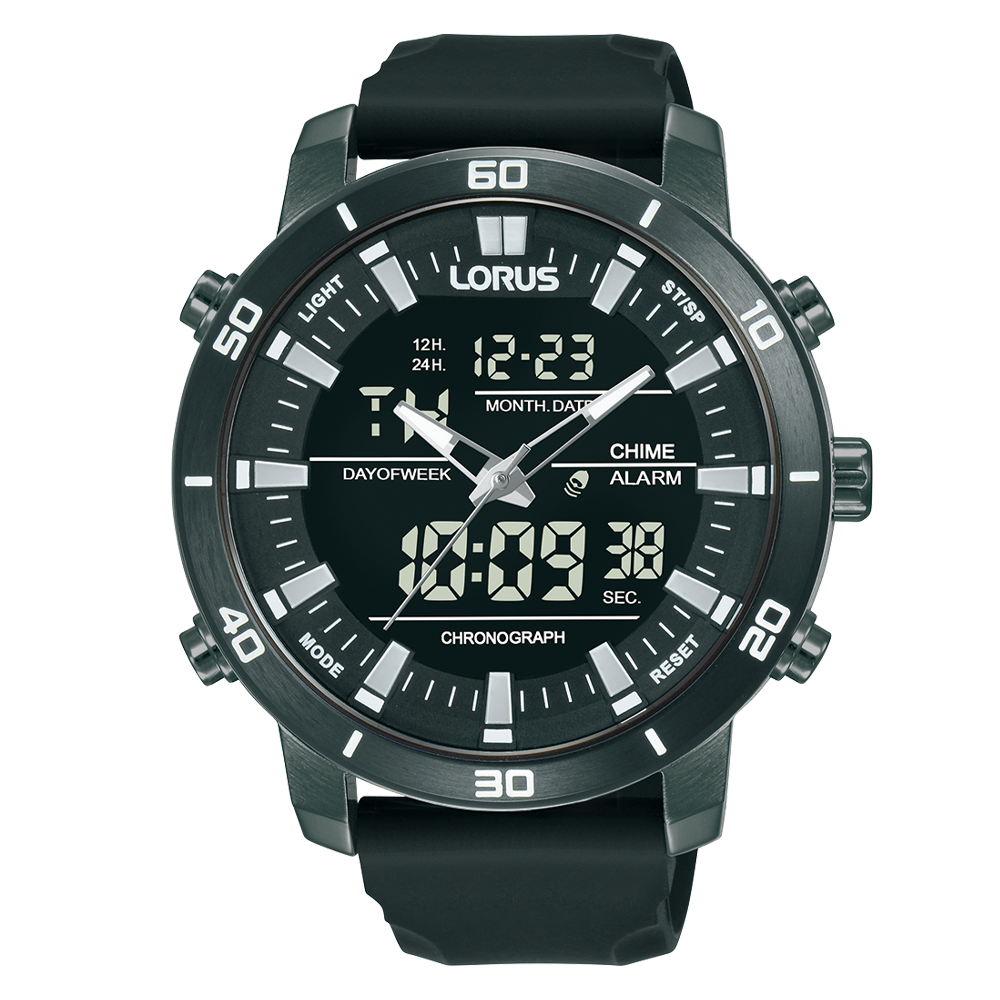 Lorus Men’s Black Silicone Chrono/Digital Hybrid RW661AX9