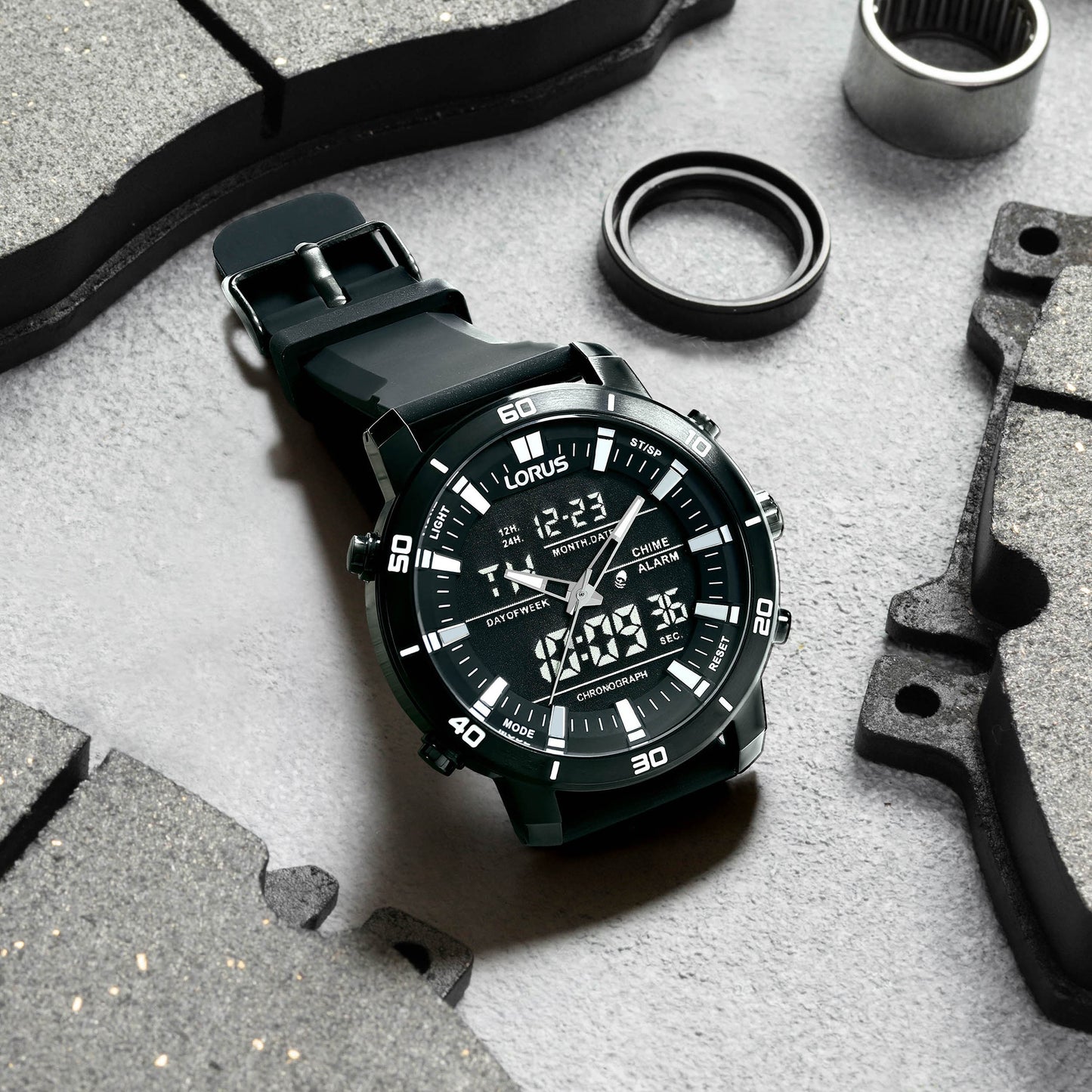 Lorus Men’s Black Silicone Chrono/Digital Hybrid RW661AX9
