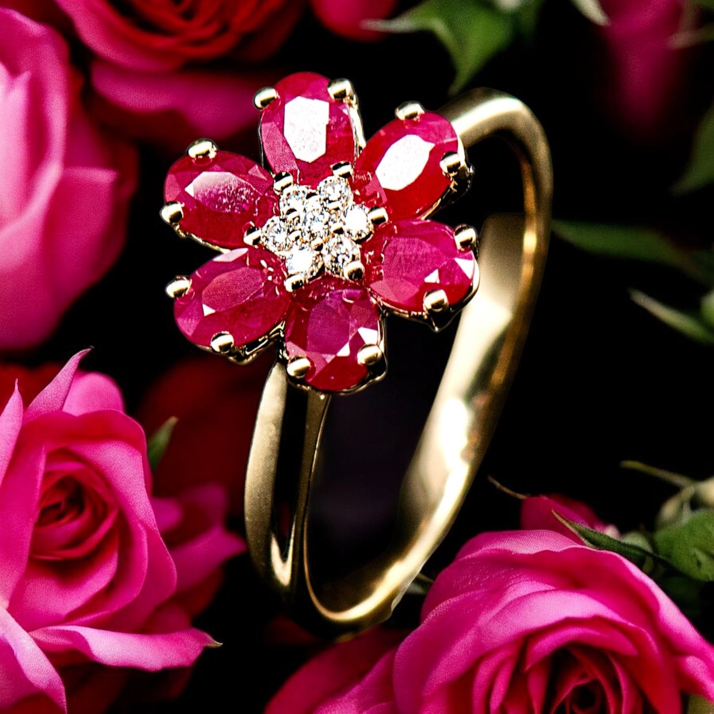 Ruby Floral Cluster Ring