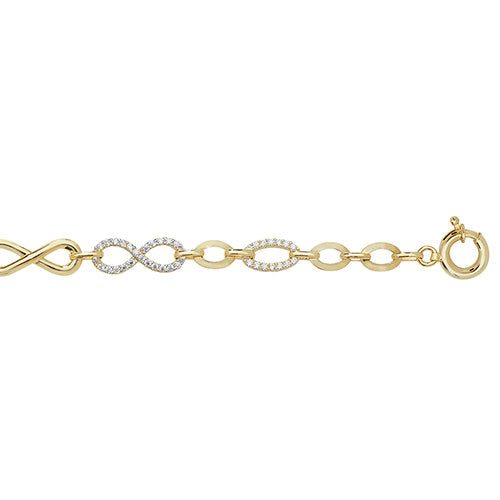 9ct Yellow Gold Ladies' 7.5 Inches Cubic Zirconia Infinity Bracelet BR597
