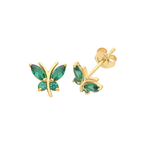 9ct Yellow Gold Green Zirconia Butterfly Stud Earrings ES1602E