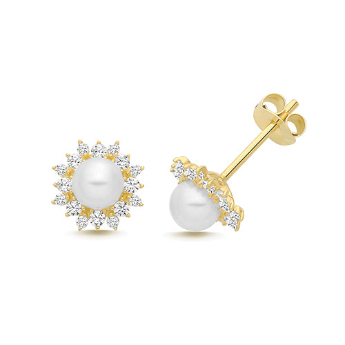 9CT YEL GOLD FRESHWATER PEARL & CZ STUDS ES2071