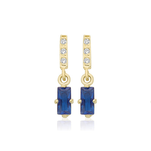 9CT YELLOW GOLD SAPPHIRE BLUE CZ BAGUETTE DROP STUDS ES2165S