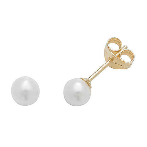 9CT YEL GOLD 4MM PEARL STUD EARRINGS ES238S