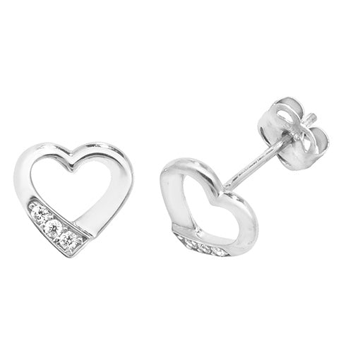 9ct White Gold Cubic Zirconia Heart Stud Earrings ES432W