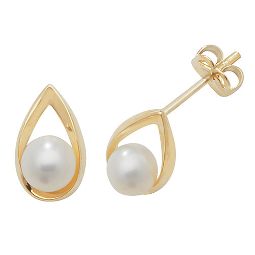 9CT YEL GOLD TEARDROP&PEARL STUD EARRINGS ES453