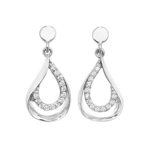 9ct White Gold Cubic Zirconia Drop Earrings ES455W