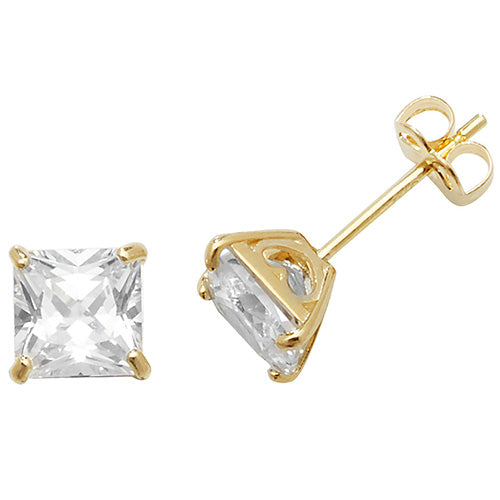 9ct Yellow Gold Square Cubic Zirconia Stud Earrings ES468