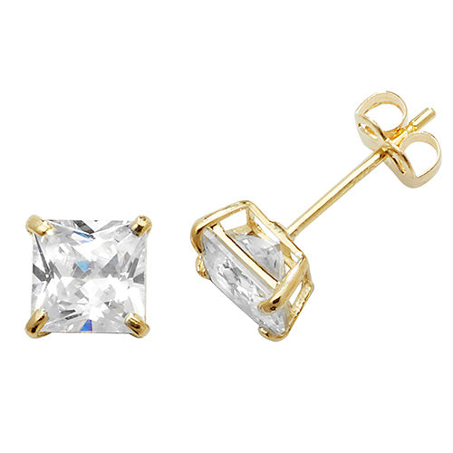 9CT YEL GOLD SQUARE CZ STUD EARRINGS ES469