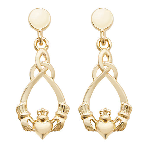 9ct Yellow Gold Claddagh Drop Earrings ES539