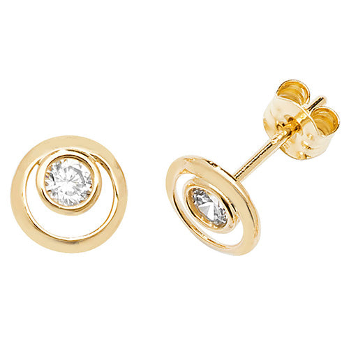 9CT YEL GOLD CZ DOUBLE CIRCLE STUD EARRINGS ES552