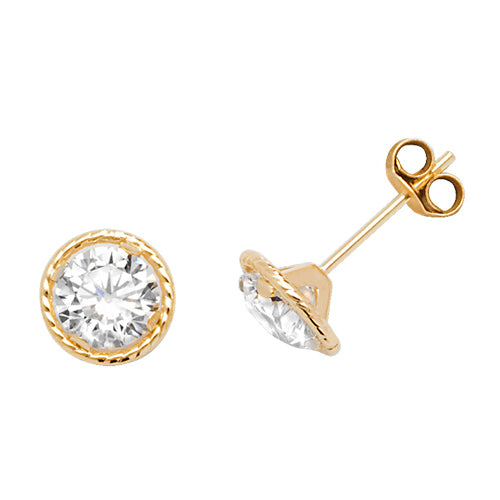 9CT YEL GOLD ROUND CZ STUD EARRINGS ES578