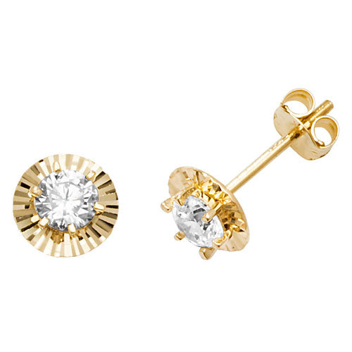 9ct Yellow Gold Round Cubic Zirconia Stud Earrings ES606