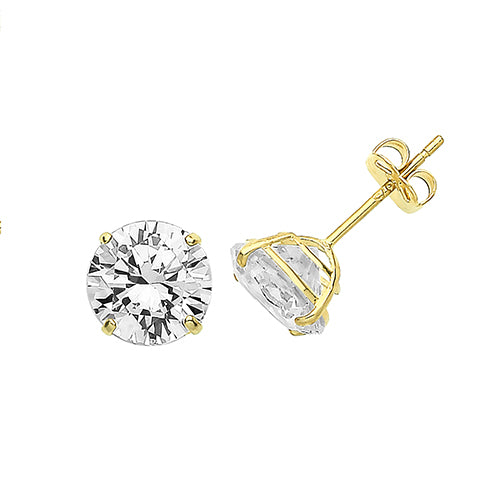 9ct Yellow Gold Cubic Zirconia Stud 7mm ES714