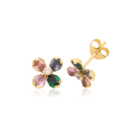 9CT YEL GOLD COLOURED CZ FLOWER STUDS ES721