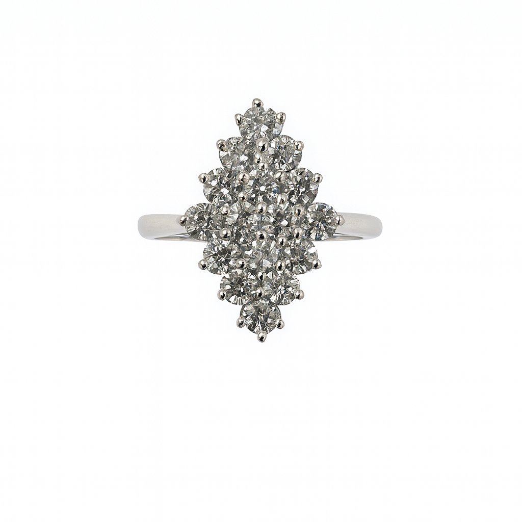 Silver ring with a diamond cluster design best jewellers in Yorkshire