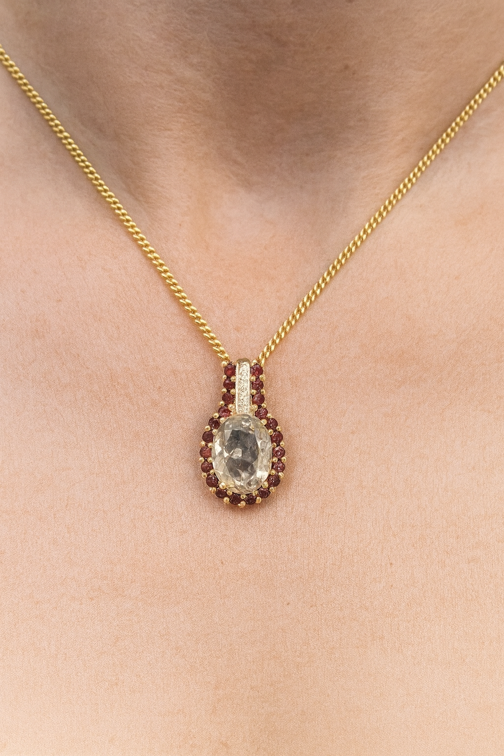 Preloved Smoky Quartz, Garnet and Diamond Pendant RC15