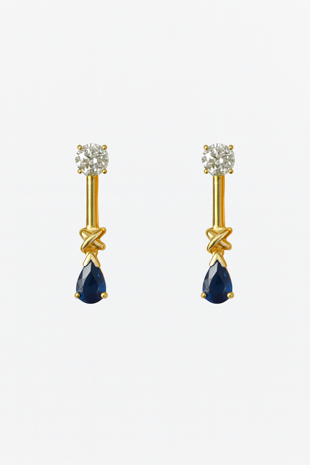 Preloved Blue and White Sapphire Drop Earrings 9371