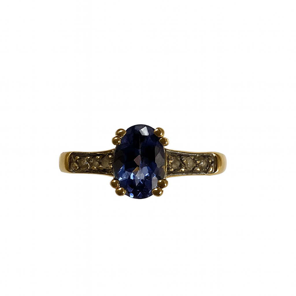 Gold ring with a blue gemstone best jewellers in Middlesbrough