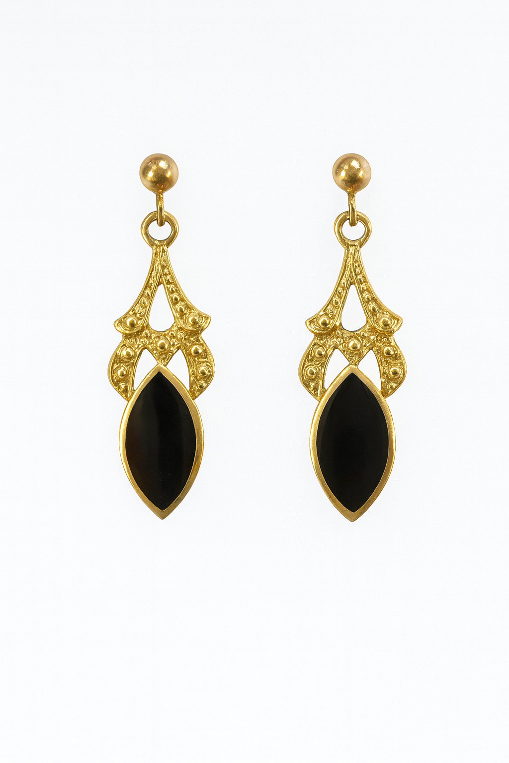 Preloved Yellow Gold Whitby Jet Earrings 9175