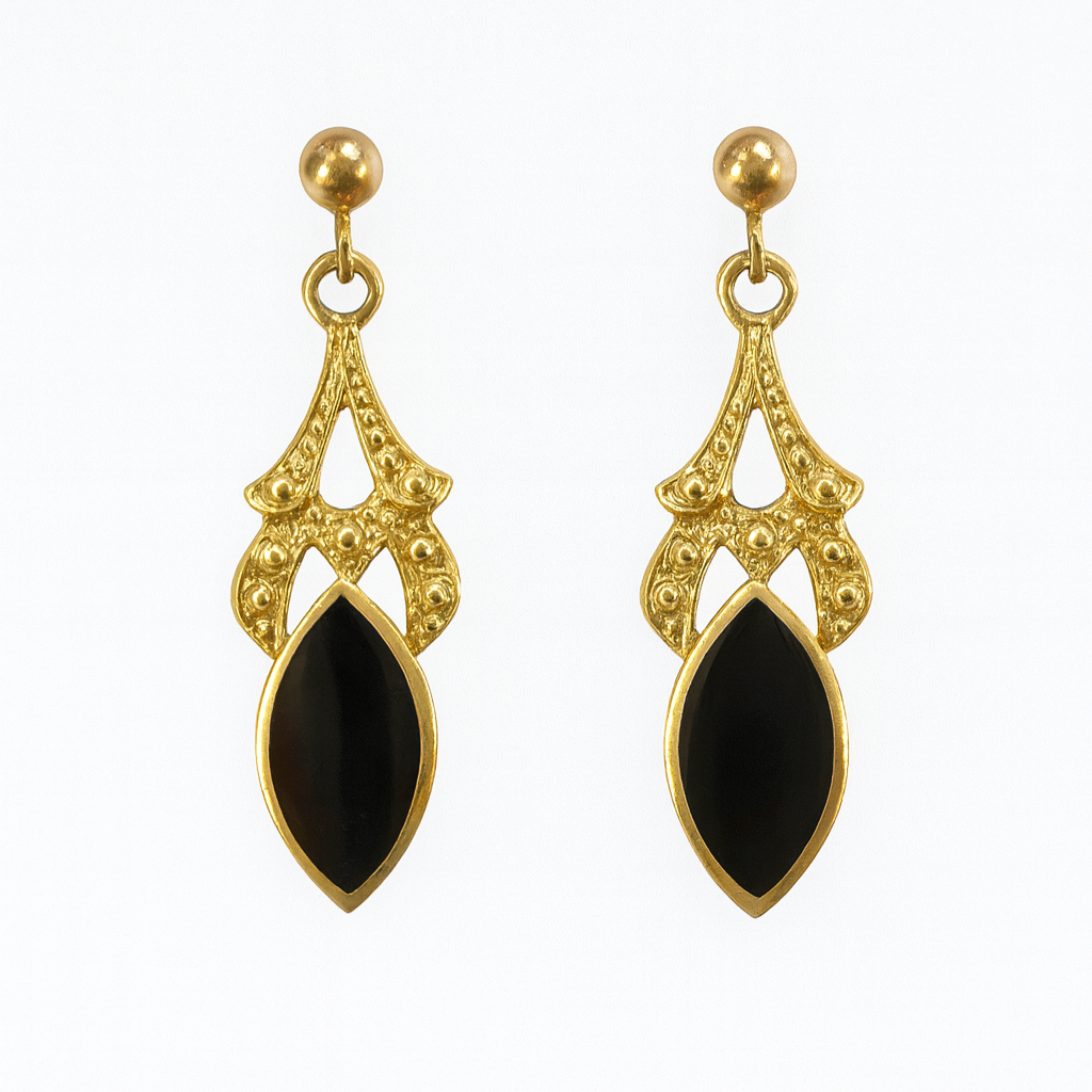 Gold earrings with black stones Best Jewellers in Yorkshire