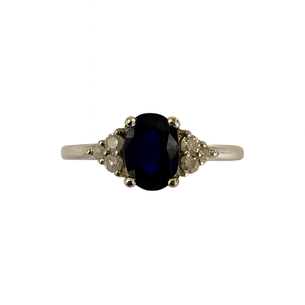 Ring with a blue gemstone and smaller diamonds best jewellers in Middlesbrough