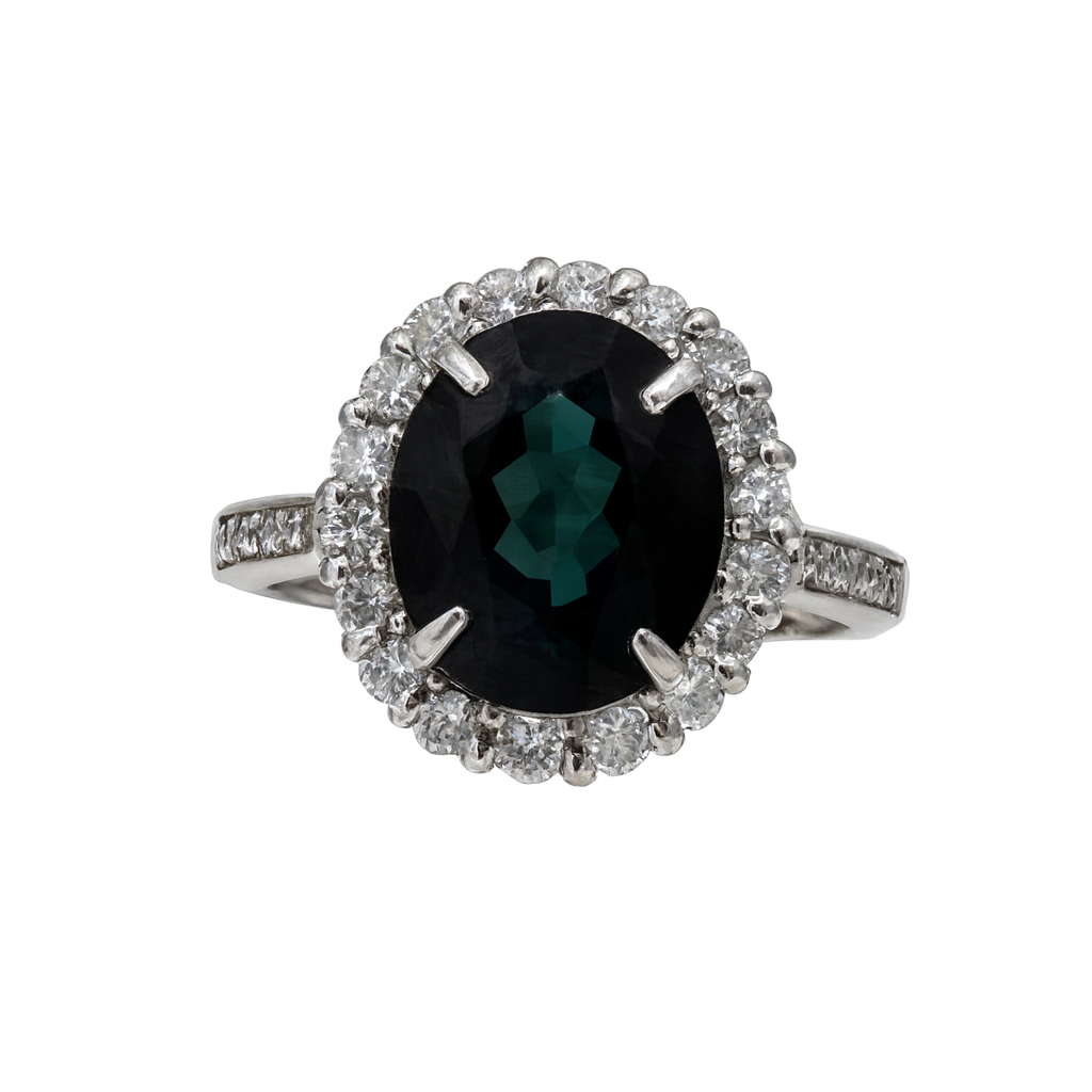 Preloved Indicolite and Diamond Ring 268