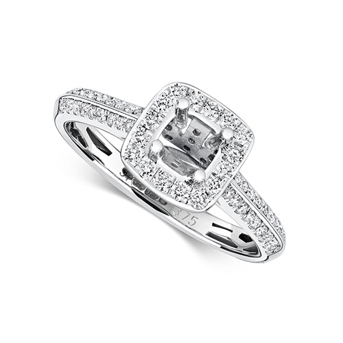 Premium Diamond-Set Mount Ring W/G Cushion G-H I1 M268W