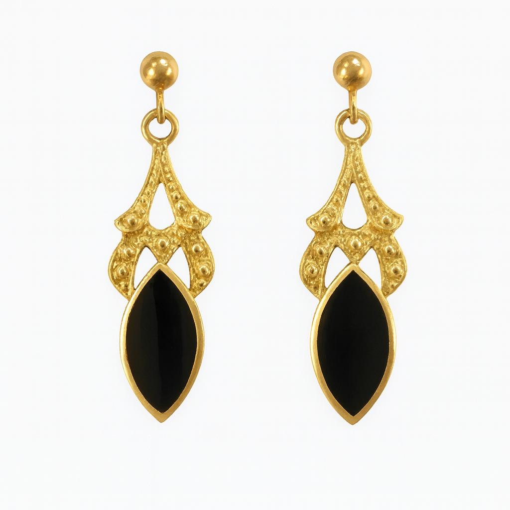 Preloved Yellow Gold Whitby Jet Earrings 9175