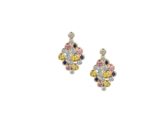 Diamond, Sapphire, Pink Sapphire and Yellow Sapphire Earrings 8559EYWD/S/PS/YS