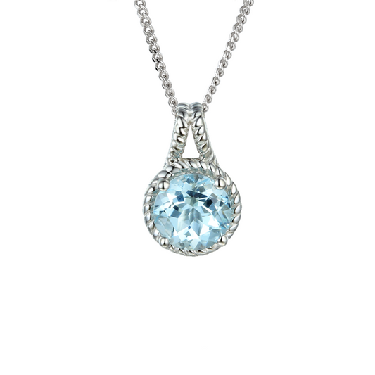 Necklace with a round blue gemstone pendant qualified gemmologist