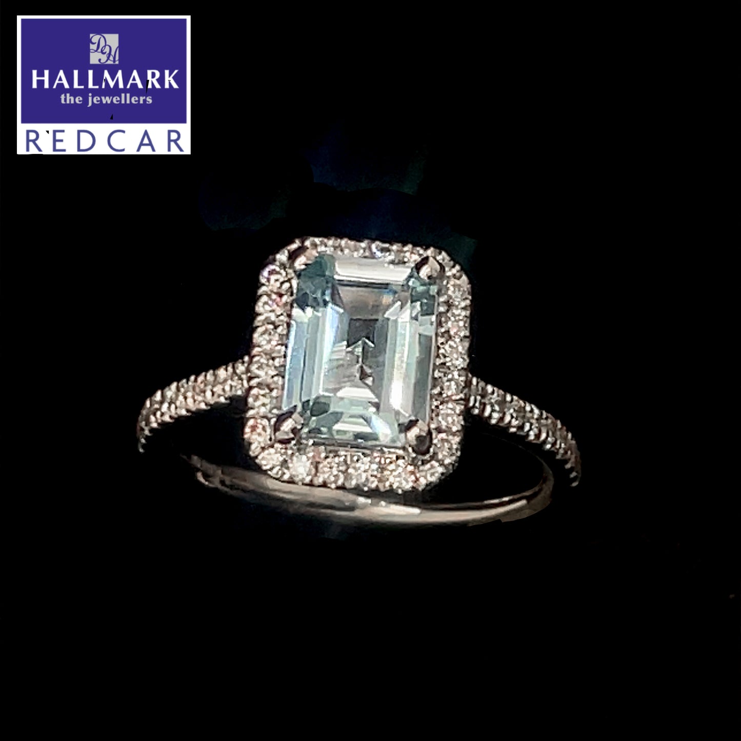 Aquamarine and Diamond Halo Cluster Ring