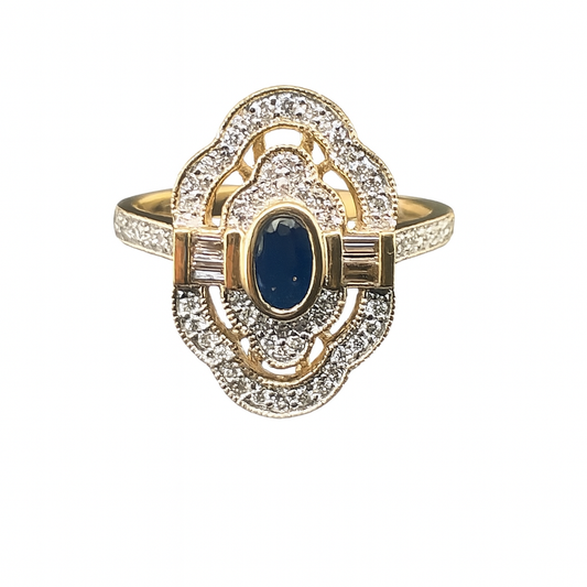 Art Deco Sapphire Stone Diamond Cluster Ring