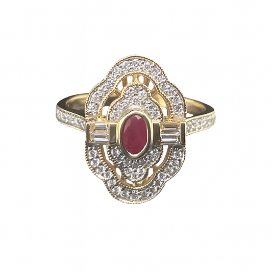 Art Deco Ruby Stone Diamond Cluster Ring