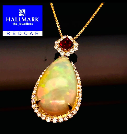 Preloved 14ct Gold Opal, Ruby & Diamond Pendant 38