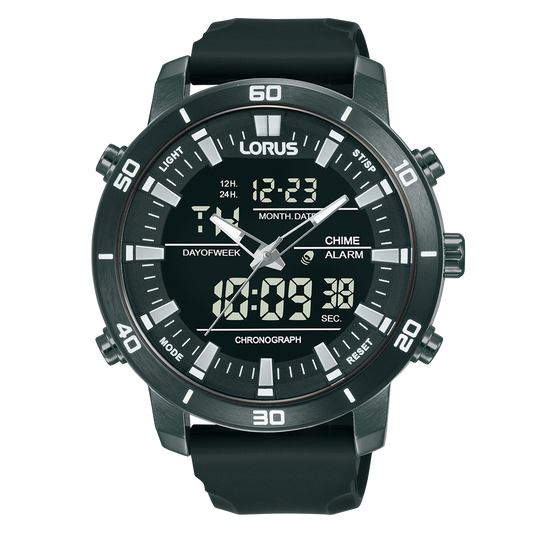 Lorus Men’s Black Silicone Chrono/Digital Hybrid RW661AX9