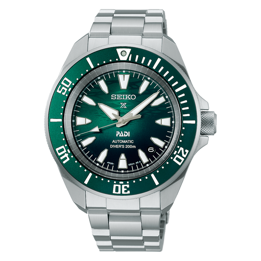 Prospex PADI 60th Anniversary 4R Compact Mechanical Diver’s Watch in Underwater Green SRPL53K1