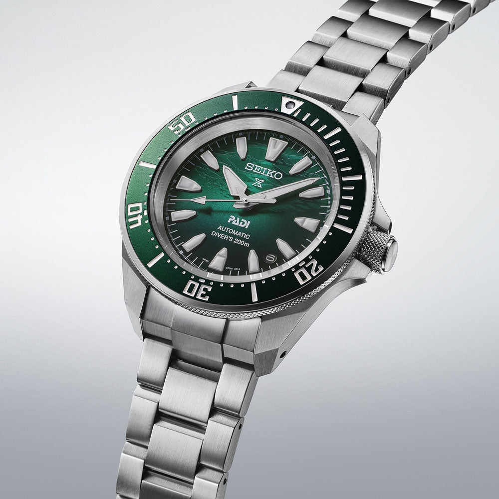Prospex PADI 60th Anniversary 4R Compact Mechanical Diver’s Watch in Underwater Green SRPL53K1